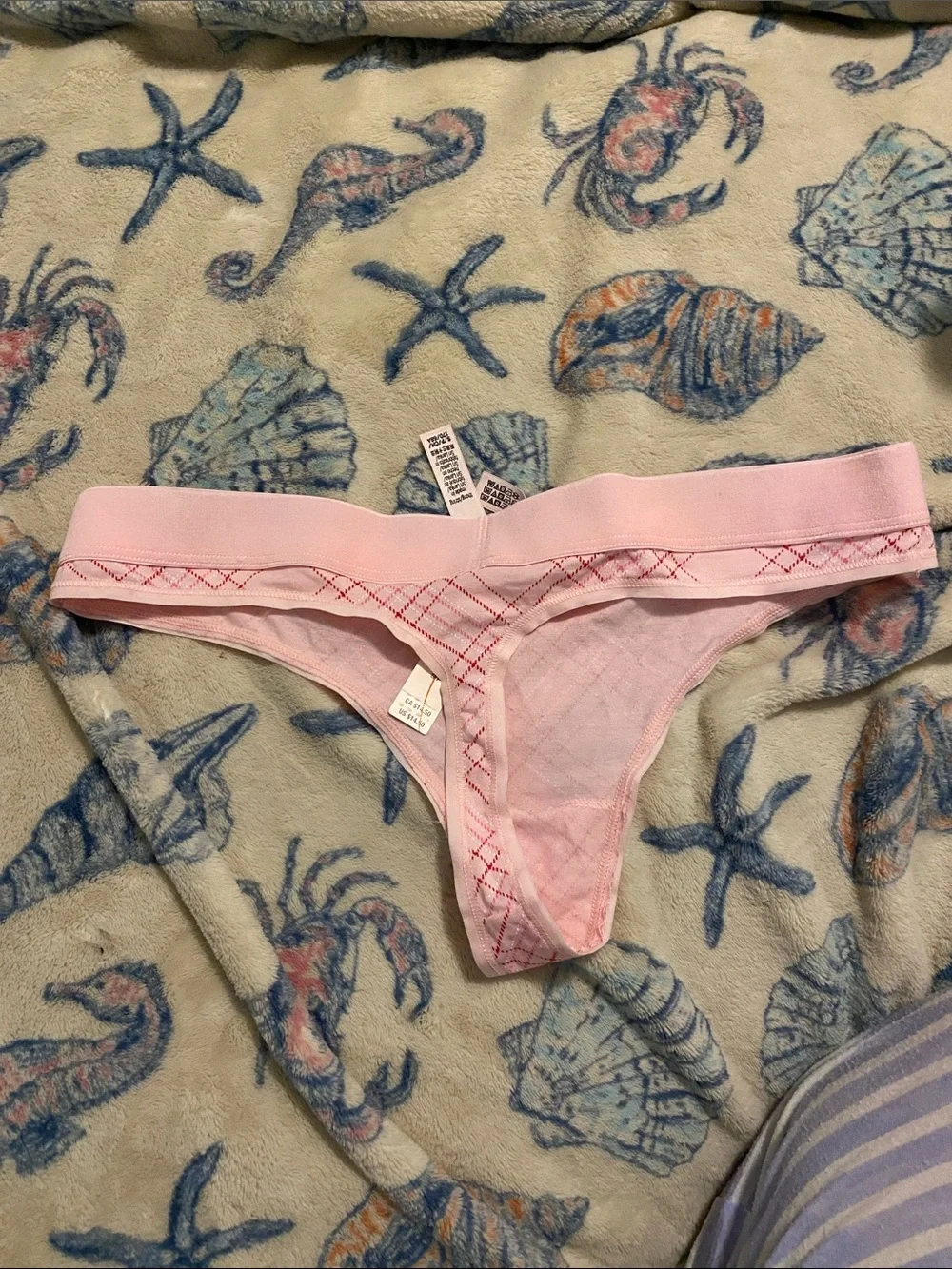 Victoria's Secret Pink Plaid Thong - Light Pink and Red